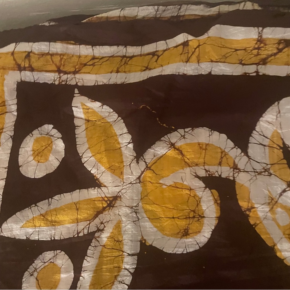 Handprint Made in India Batik Scarf – Brown & Mustard – 68” x 15.5” - Picture 5 of 12